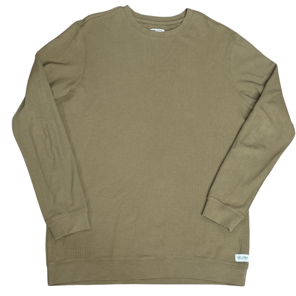 Banks Journal Mens XL Organic Cotton Waffle Knit Thermal Sweatshirt Olive Green